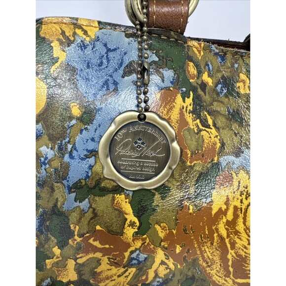 Patricia Nash Leather Rienzo Wildflower Satchel Handbag 2 Long Tassels Blue Yell - Picture 4 of 14